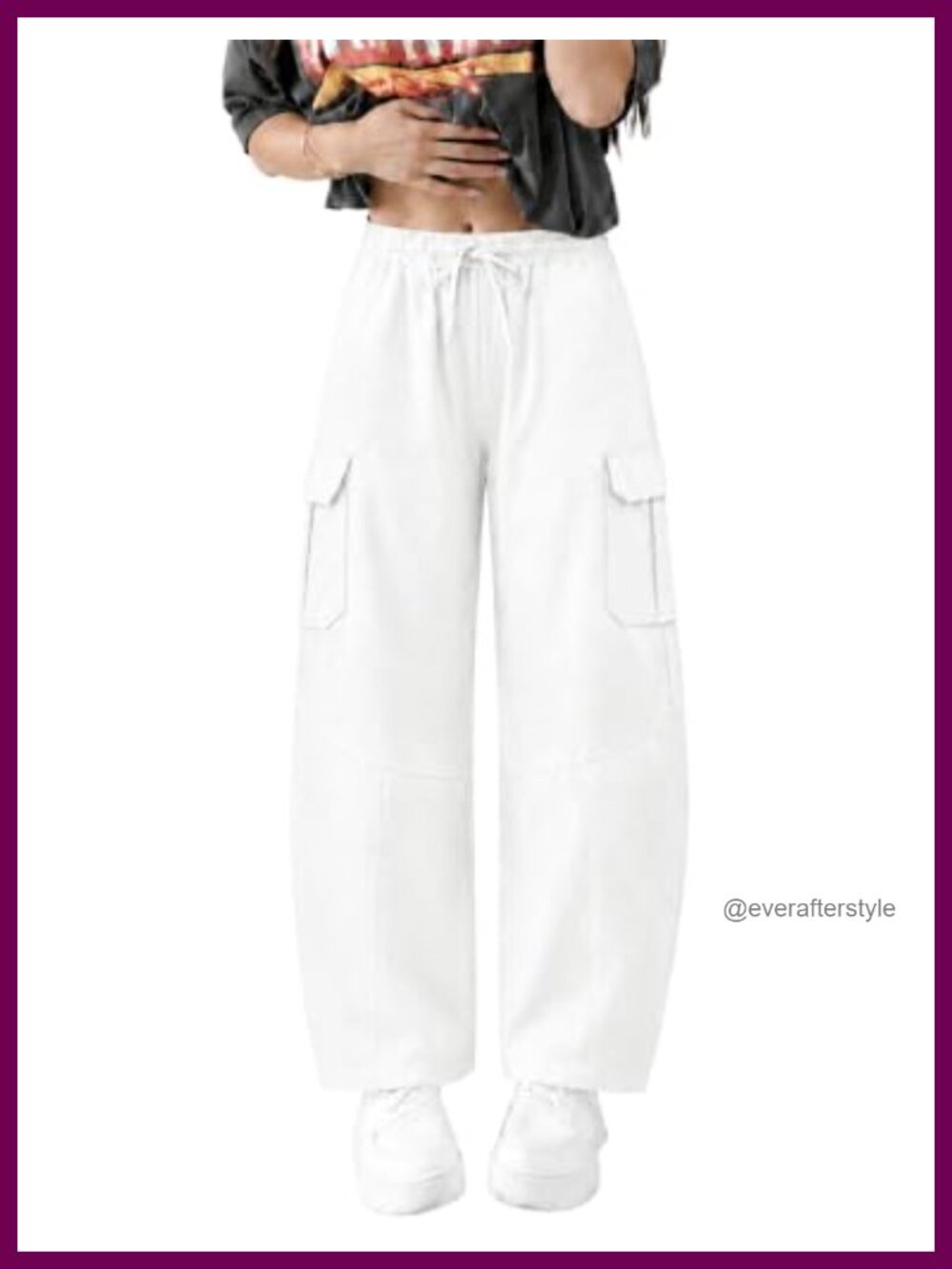 Cotton Barrel Cargo Pants Wide Leg Drawstring Baggy Jean Pockets